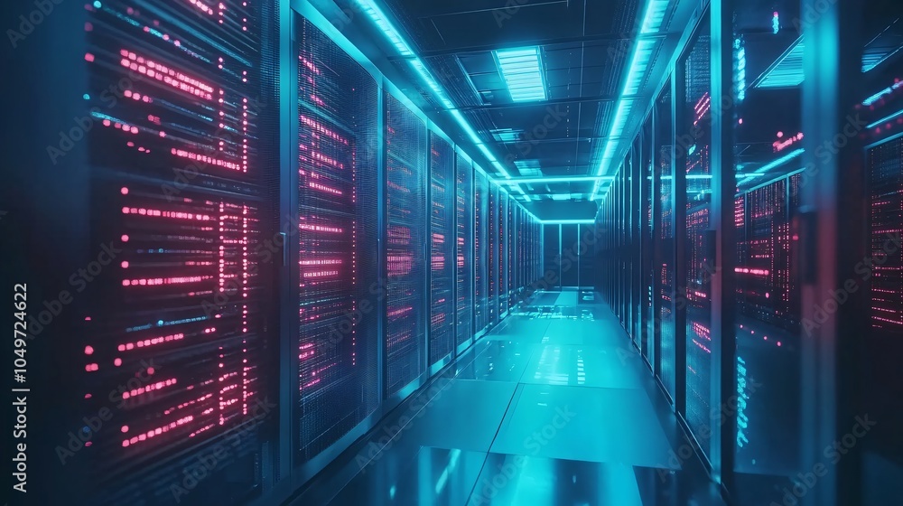 Server Room with Blue and Red Neon Lights Server Room with Blue and Red Neon Lights
