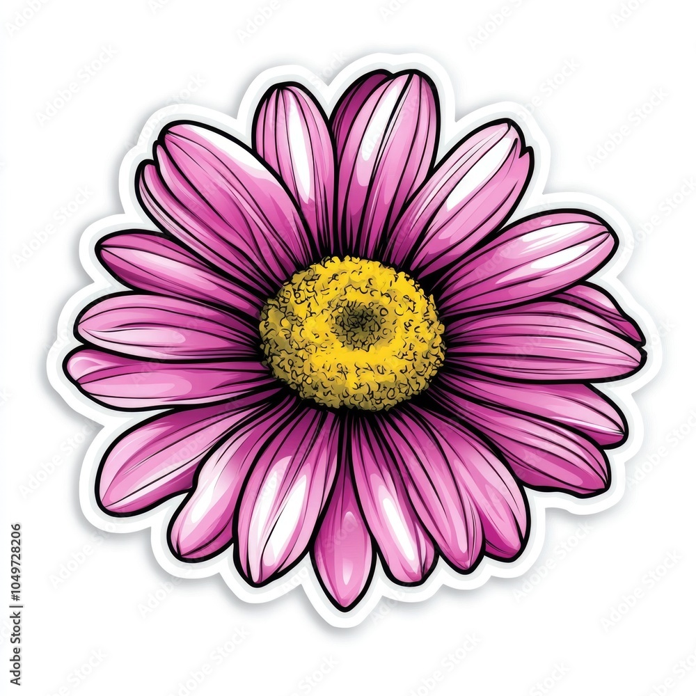 Pink flower with yellow center on white Pink flower with yellow center on white