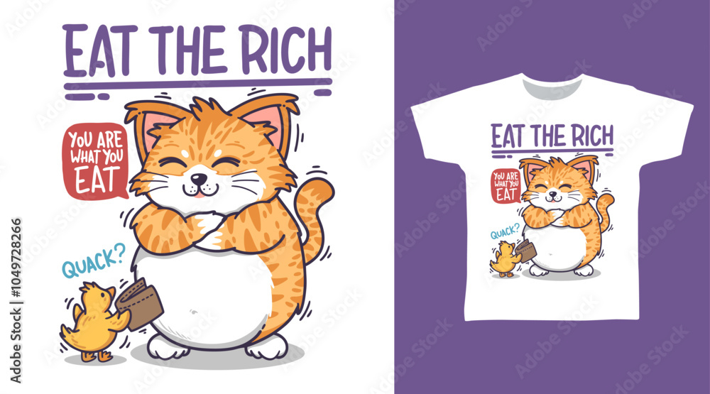 Fototapeta premium Cat Eat The Rich tshirt art fashion design.
