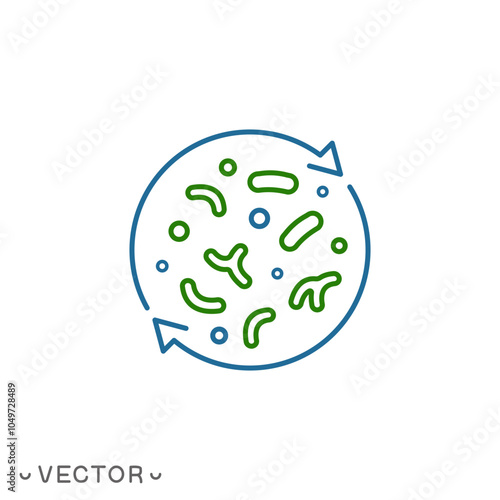 friendly lactobacillus icon, protection bowel or digestive health, thin line symbol isolated on white background, editable stroke eps 10 vector illustration