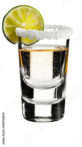 Colorful shot glass with salt rim and lime slice on a white background. Transparent Background