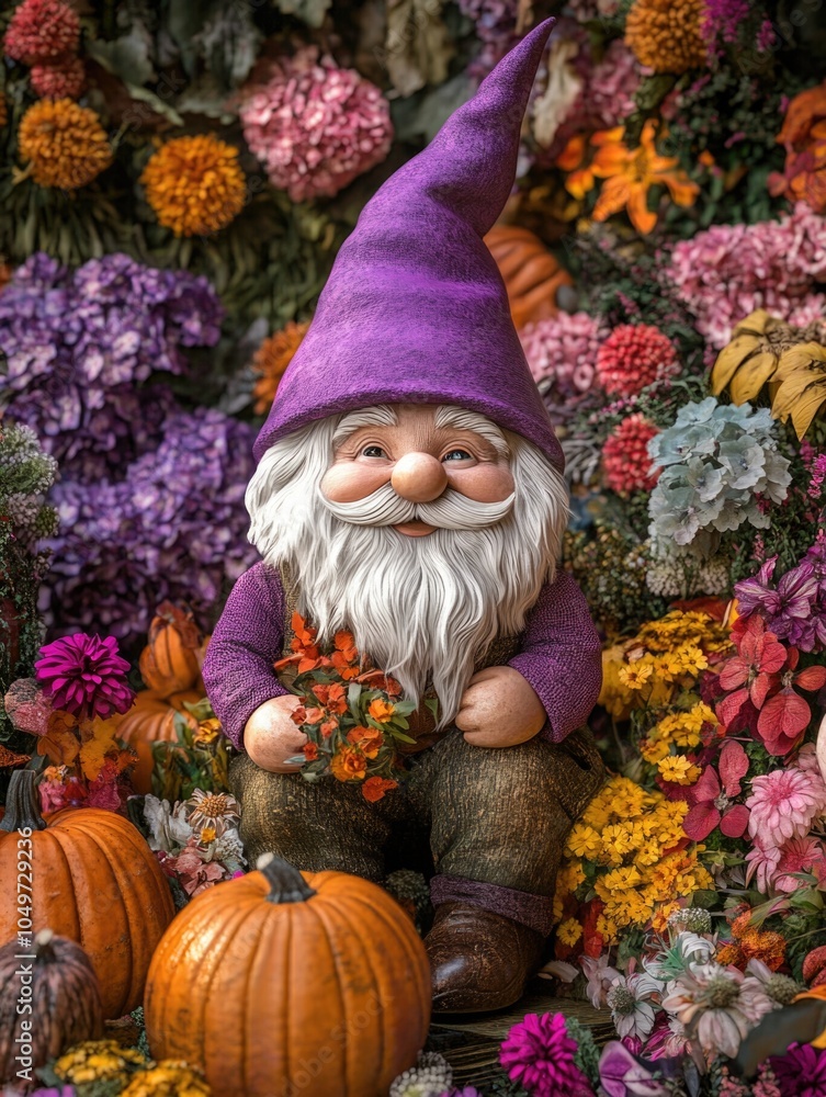 Fototapeta premium Gnome in flower field