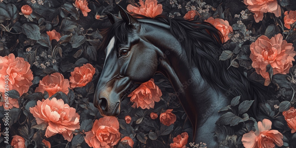 Obraz premium Horse in Field of Flowers