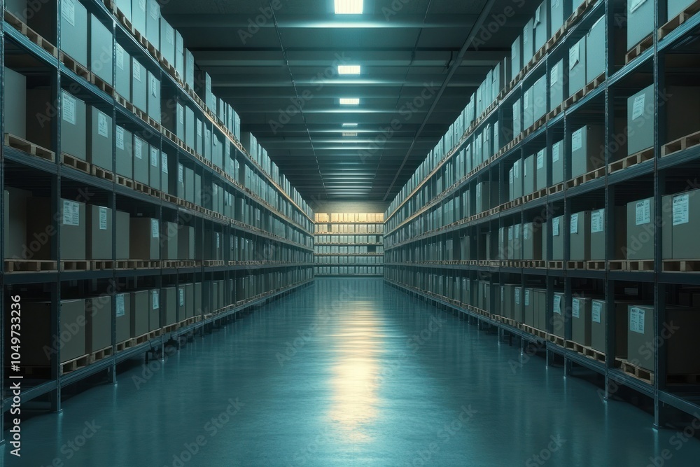 Modern Warehouse with Shelving and Boxes Modern Warehouse with Shelving and Boxes