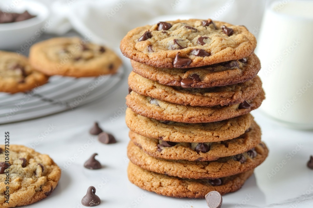Freshly Baked Chocolate Chip Cookies Stacked High Freshly Baked Chocolate Chip Cookies Stacked High