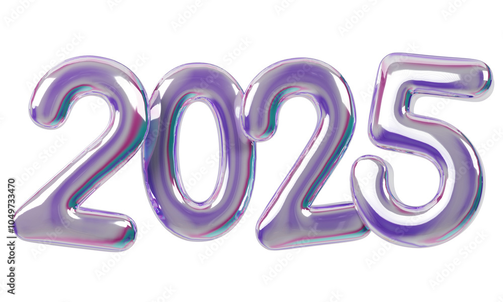 Holographic 3D Render Happy New Year 2025. Holographic 3D Render Happy New Year 2025.