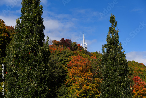 Obraz na płótnie Autumnal Hills above Sainte-Anne-de-Beaupré w salonie