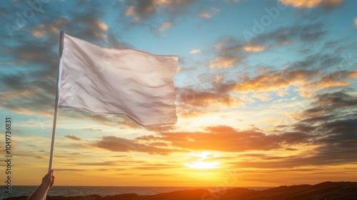 White Flag Waving at Sunset