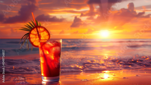 Sipping a Refreshing Cocktail at Sunset on a Dreamy Summer Beach Vacation Filled With Vibrant Colors and Relaxation
