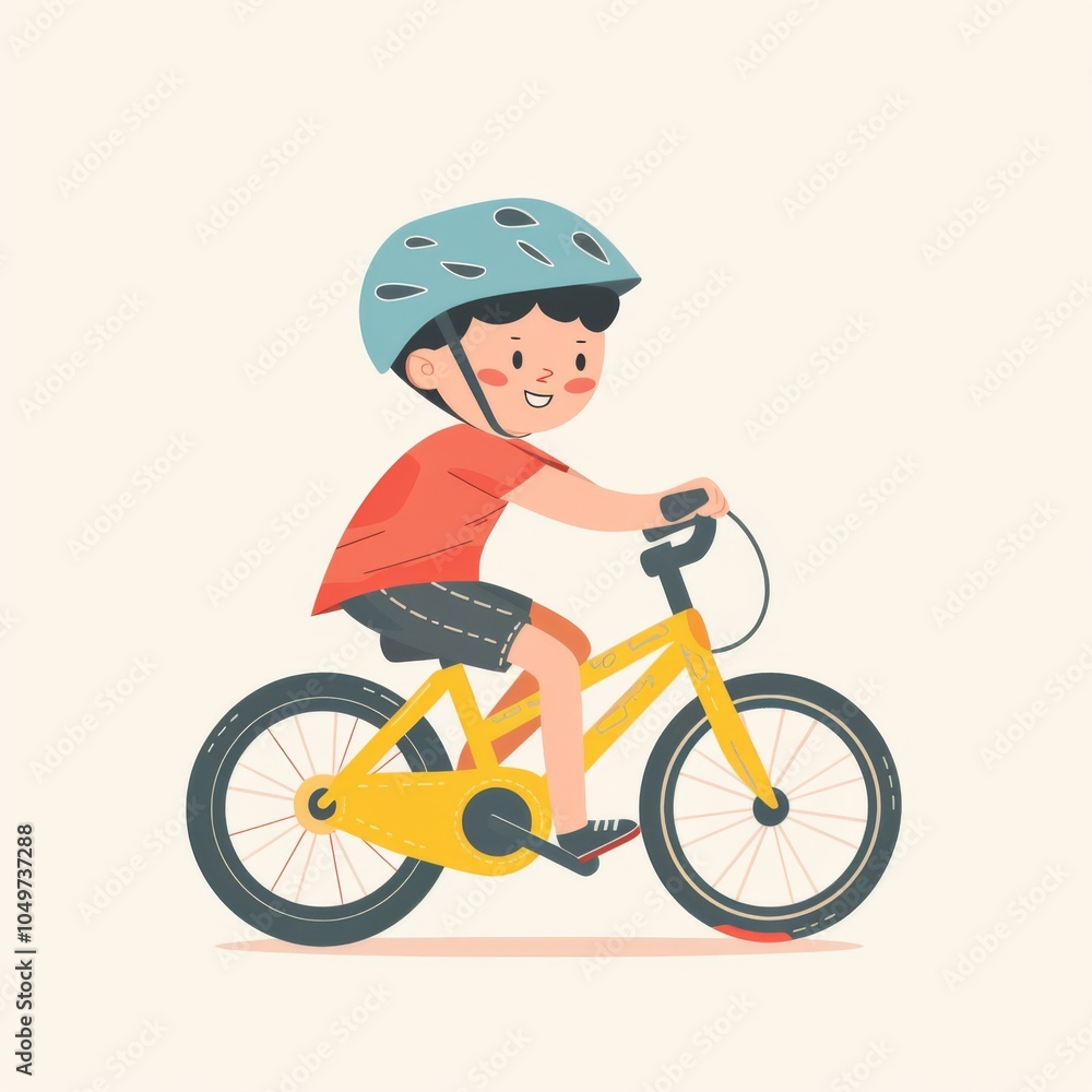 Fototapeta premium a boy is riding a yellow bicycle