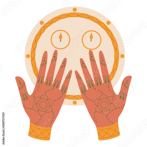 Henna Hand. Ceremony at henna night. Arabic culture tradition. Traditional turkish wedding