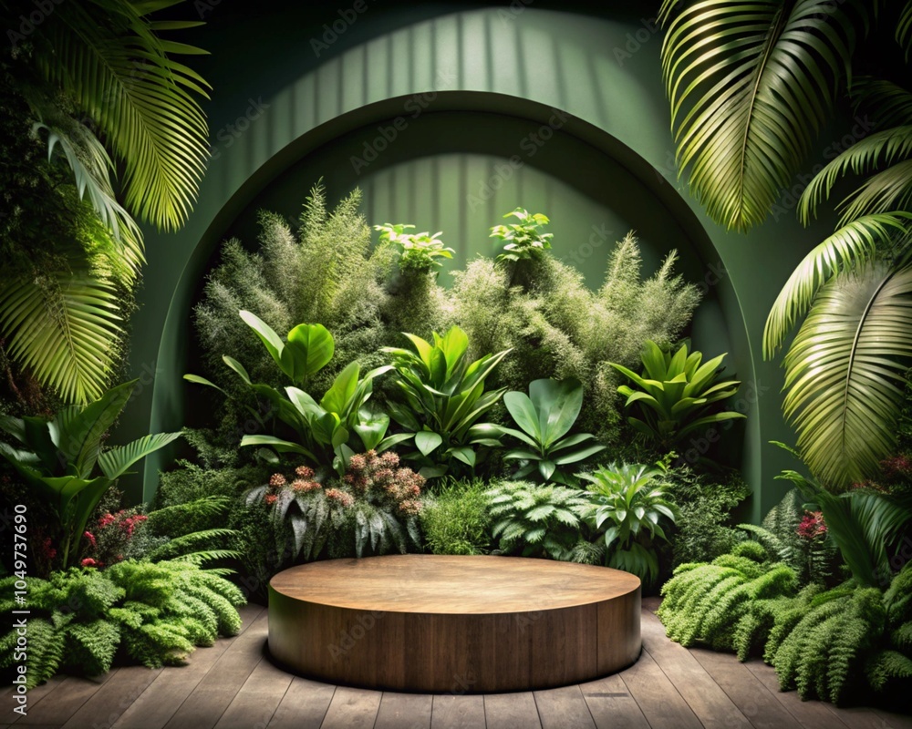 Wooden cube podium in tropical forest for product presentation and green background. empty wooden tabletop podium in garden open forest, blurred green plants background with space. Wooden cube podium in tropical forest for product presentation and green background. empty wooden tabletop podium in garden open forest, blurred green plants background with space.
