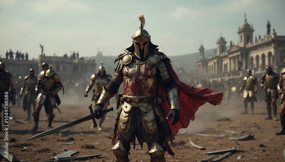 Fototapeta premium a knight with a red cape and a red cape.