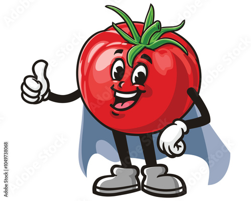 Tomato with caped superhero style, Cartoon Mascot Illustration Character Vector Clip-art Hand-drawn Logo Design