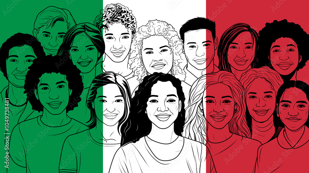 Obraz premium A Group of Diverse People on an Italian Flag
