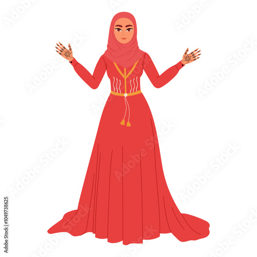 Muslim Bride on Henna Night. Henna Mehndi art in arabic culture. Traditional turkish wedding