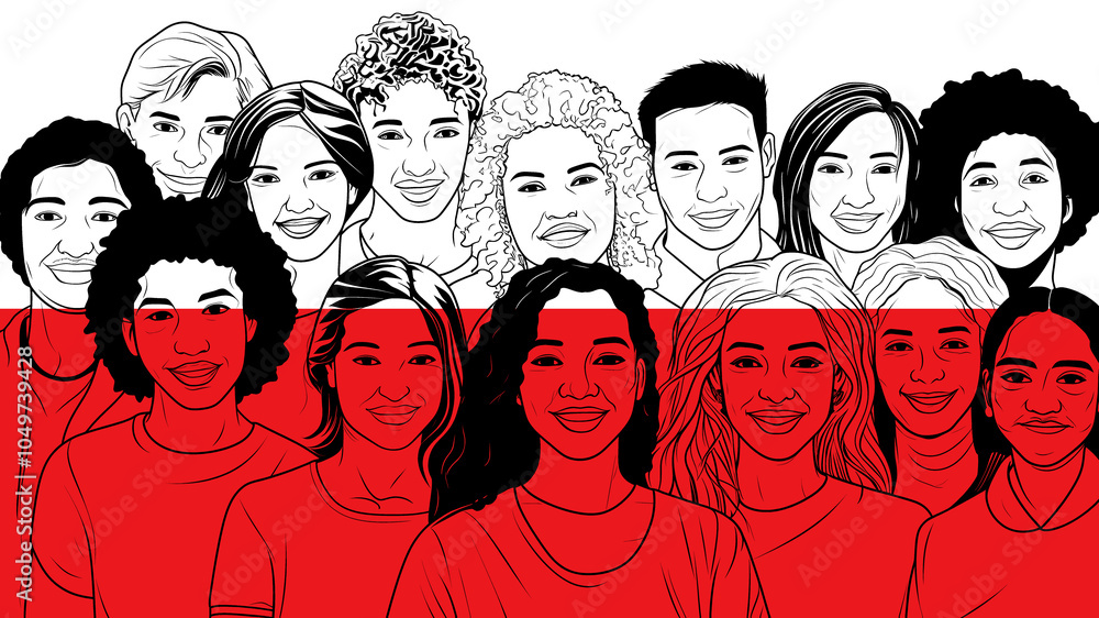 A Group of Diverse People on a Polish Flag A Group of Diverse People on a Polish Flag