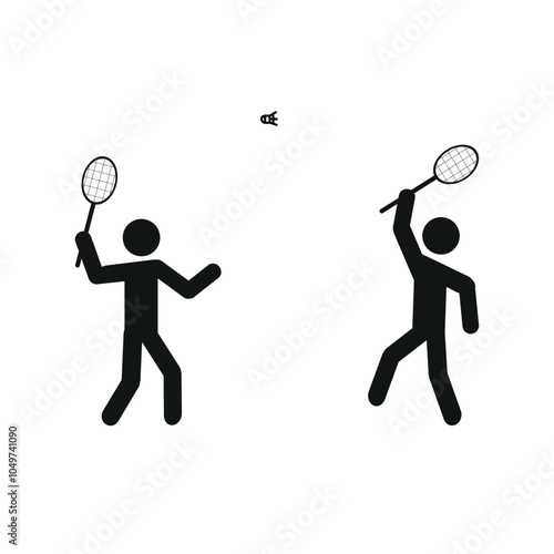 pictograms of figures of people playing badminton, sketch, stick man playing badminton, flat vector illustration, healthy lifestyle