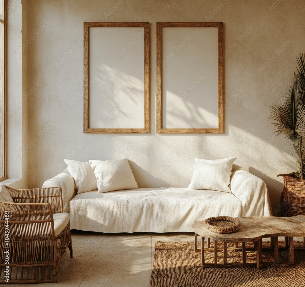 Fototapeta premium Boho Living Room Mockup.