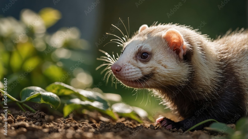 A close-up of a ferret exploring its natural environment. A close-up of a ferret exploring its natural environment.