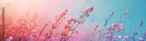 A serene pastel landscape of wildflowers under a dreamy sky, capturing nature's beauty and tranquility in soft, soothing hues. photo