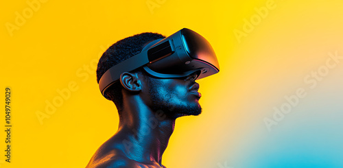 An African American man wearing a VR headset set 