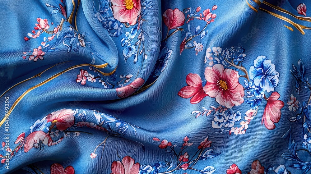 Peach-Red-Blue Flowers Embroidered Silk main image 1