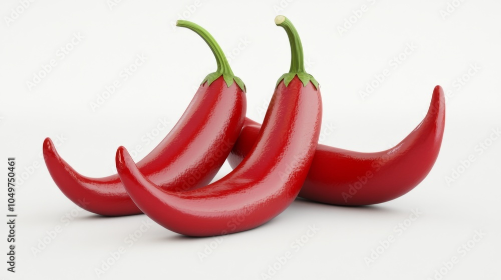 Elegant 3D Chili Peppers on White Background Elegant 3D Chili Peppers on White Background