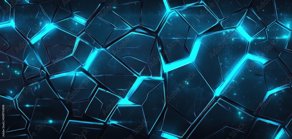 Fototapeta premium A visually striking abstract background featuring a cracked surface illuminated with vibrant blue lights, perfect for technological themes and digital art projects.