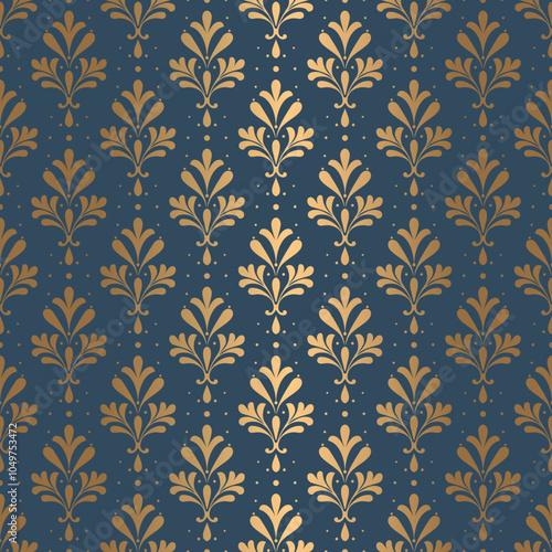 Blue and gold damask vector seamless pattern. Vintage, paisley elements. Traditional, Turkish motifs. Great for fabric and textile, wallpaper, packaging or any desired idea.