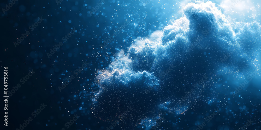 Abstract cloud of pixels dissolving into a dark blue void. Abstract cloud of pixels dissolving into a dark blue void.