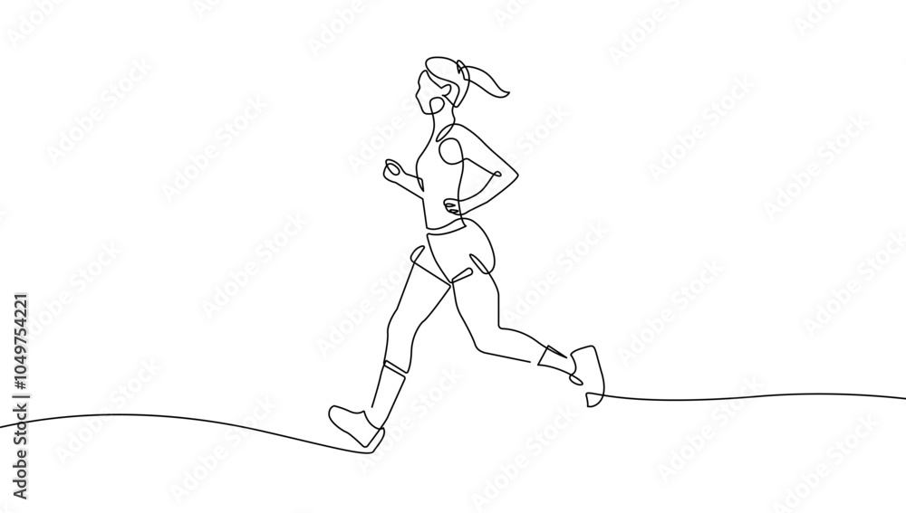 Woman Running Continuous One Line Drawing. Female Silhouette Run Abstract Minimal One Line Drawing. Continuous One Line Sport Illustration. Modern Trendy Contour Drawing. Vector EPS 10. Woman Running Continuous One Line Drawing. Female Silhouette Run Abstract Minimal One Line Drawing. Continuous One Line Sport Illustration. Modern Trendy Contour Drawing. Vector EPS 10.