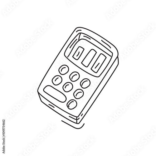 A simple line drawing of a calculator, featuring buttons and a display, commonly used for mathematical calculations in various settings.