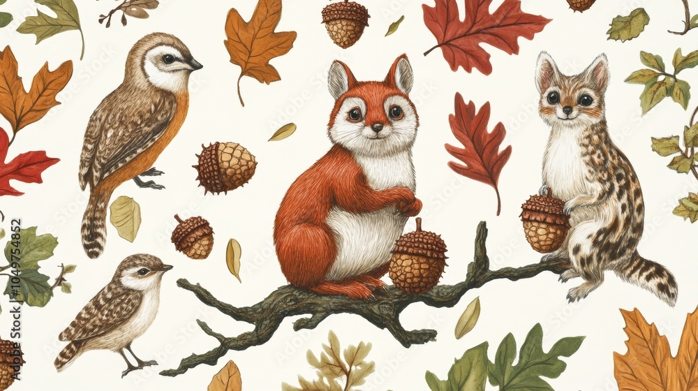 Fototapeta premium A colorful and lively scene of animals and leaves
