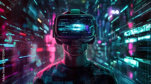 Man Exploring Digital World with VR Headset