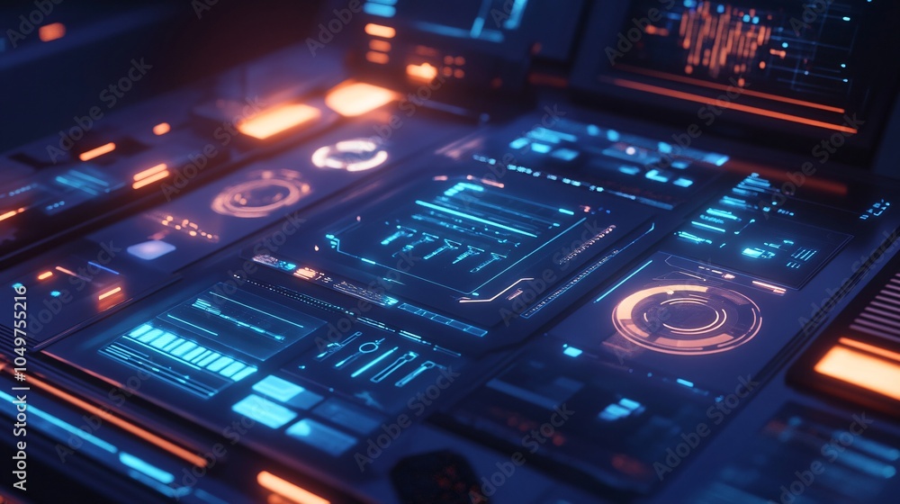 Obraz premium Futuristic Interface with Glowing Blue and Orange Lights