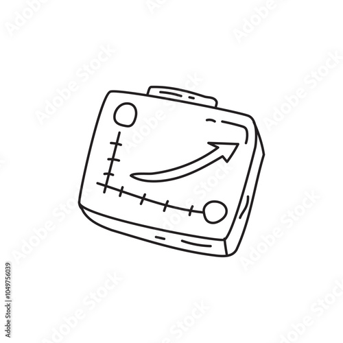 A simple illustration of a device with an arrow and measurement markings, likely representing a gauge or indicator for measuring progress or direction.