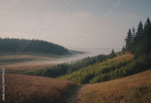 beautiful mountain landscape on a foggy autumn morning