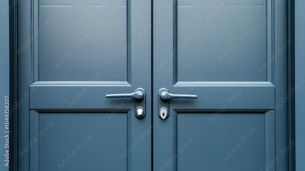 Close-up of an anthracite-colored double-leaf plastic door, with elegant handles and a smooth surface, offering a modern entrance. Close-up of an anthracite-colored double-leaf plastic door, with elegant handles and a smooth surface, offering a modern entrance.