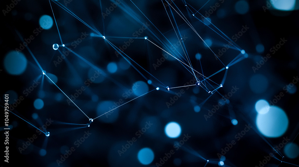 Fototapeta premium Abstract blue glowing lines and points forming a network structure on a dark background.