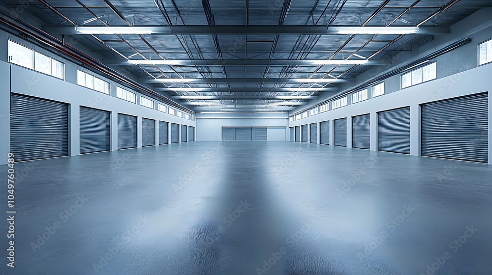 Empty Storage Unit Interior, Industrial Background Empty Storage Unit Interior, Industrial Background