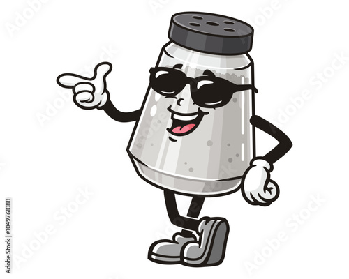 Salt Spice Pepper Seasoning Powder Shaker with sunglasses, Cartoon Mascot Illustration Character Vector Clip-art Hand-drawn Logo Design 
