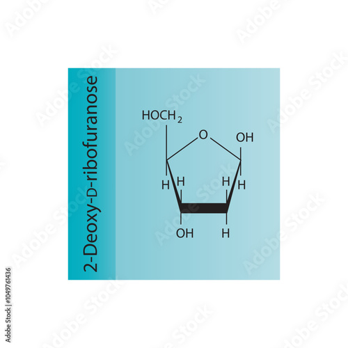 2-Deoxy-D-ribofuranose skeletal structure diagram.Sugar compound molecule scientific illustration.