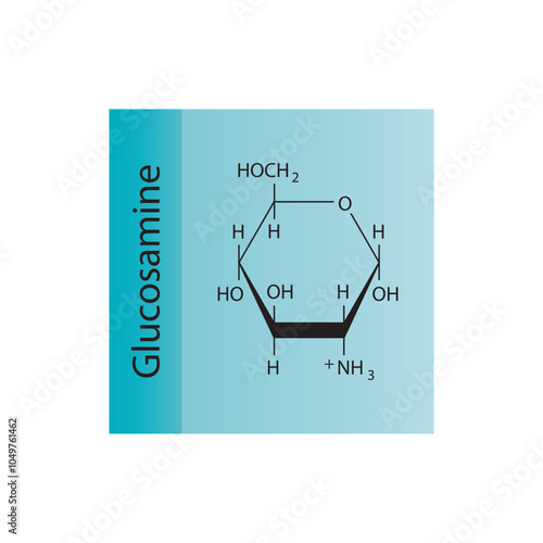 Glucosamine skeletal structure diagram.Sugar compound molecule scientific illustration.