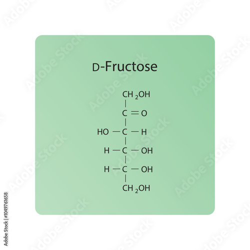D-Fructose skeletal structure diagram.Ketose compound molecule scientific illustration.