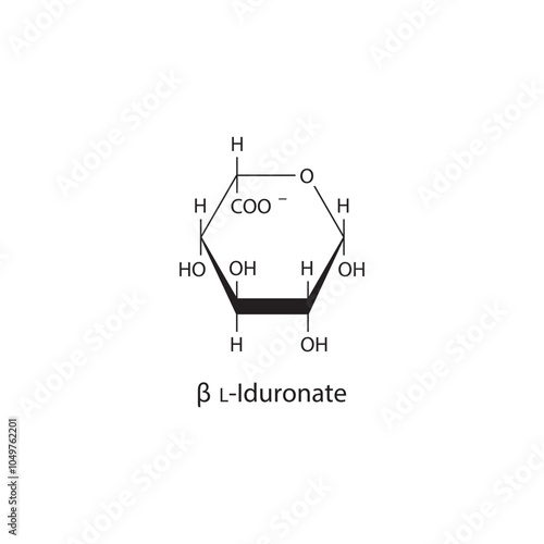 β-L-Iduronate skeletal structure diagram.Sugar compound molecule scientific illustration.