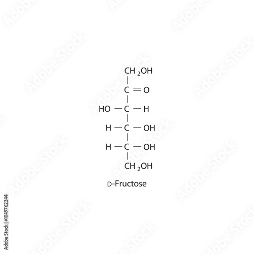 D-Fructose skeletal structure diagram.Ketose compound molecule scientific illustration.
