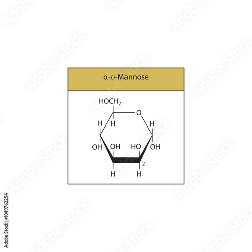 α-D-Mannose skeletal structure diagram.Sugar compound molecule scientific illustration.