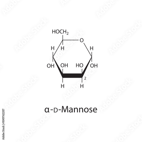 α-D-Mannose skeletal structure diagram.Sugar compound molecule scientific illustration.