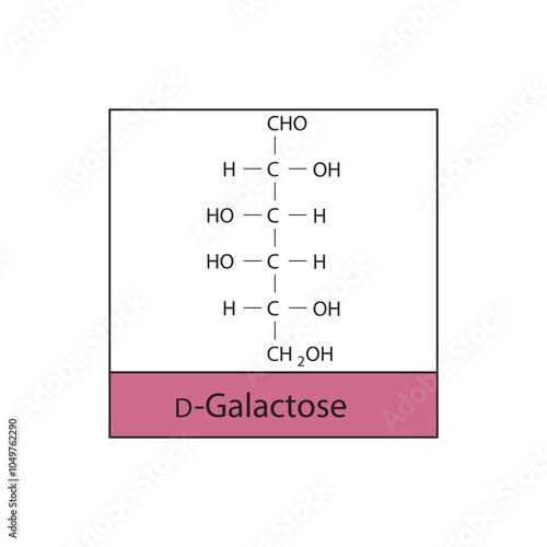 D-Galactose skeletal structure diagram.Sugar compound molecule scientific illustration.